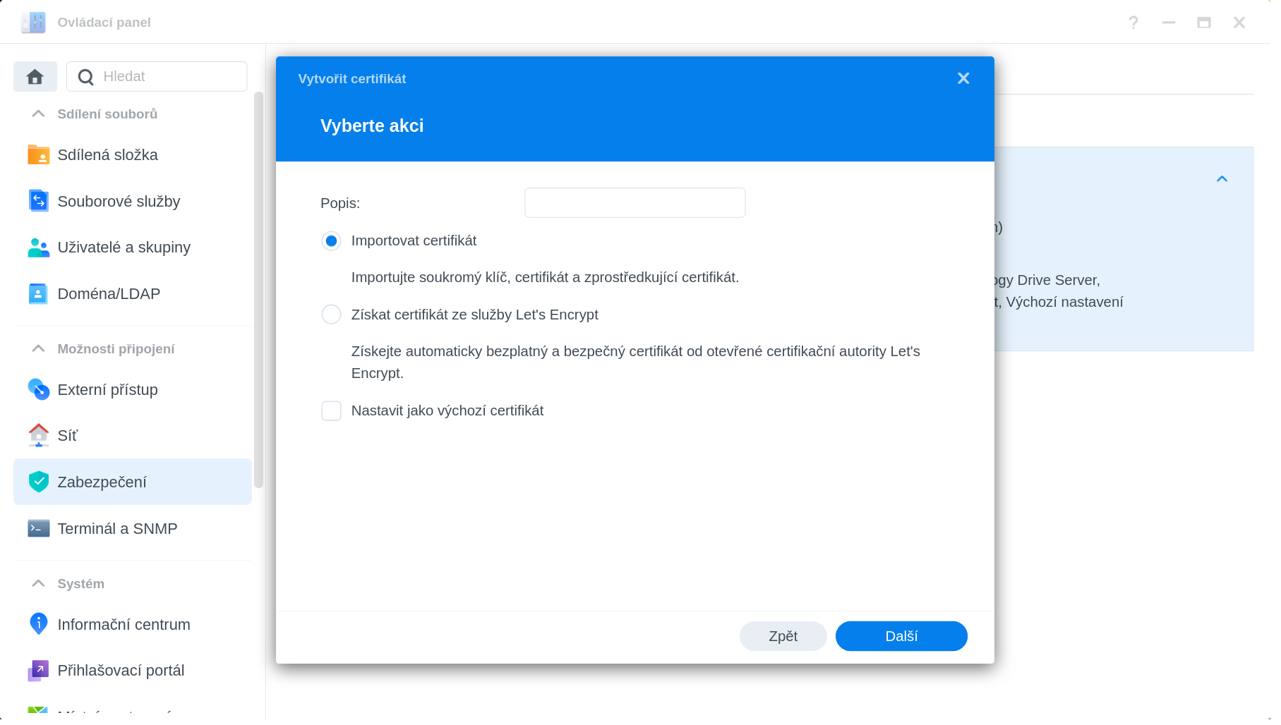 Synology: Posibilidad de importar el certificado