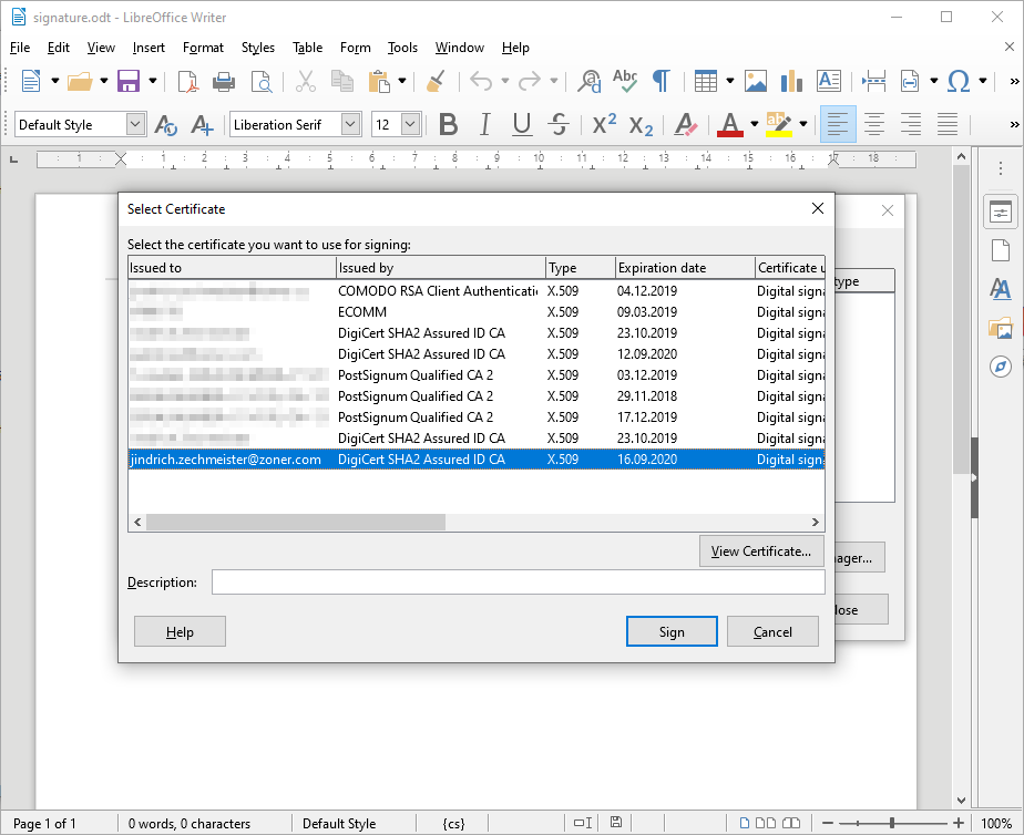 Firmar en Open/LibreOffice