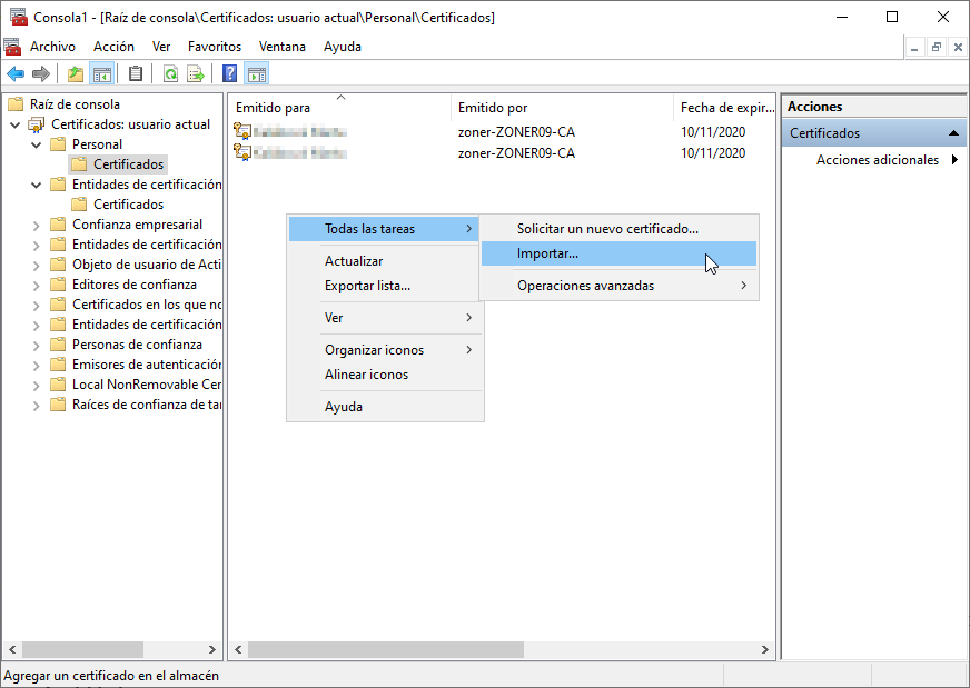 Importación del certificado a Windows