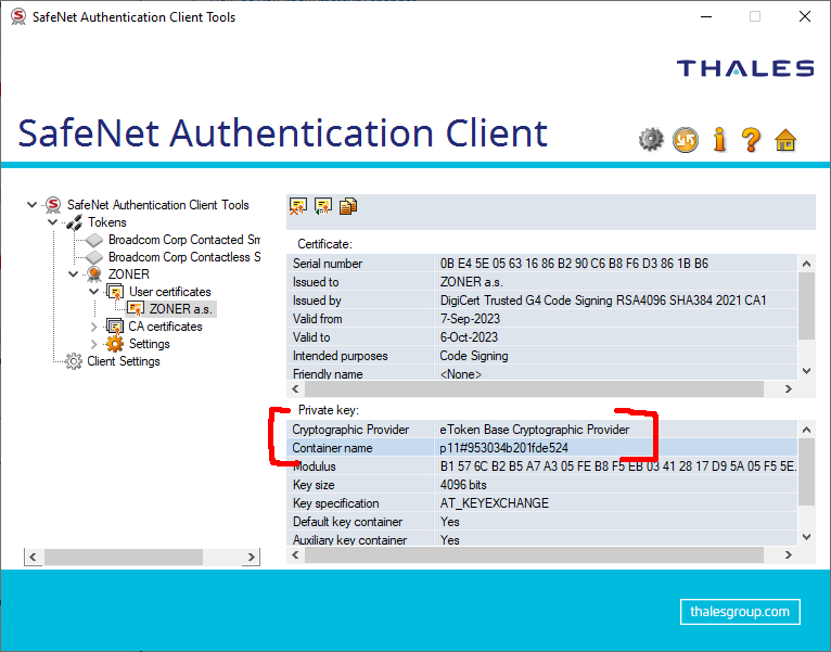 Averiguación de Container name y Cryptographic provider