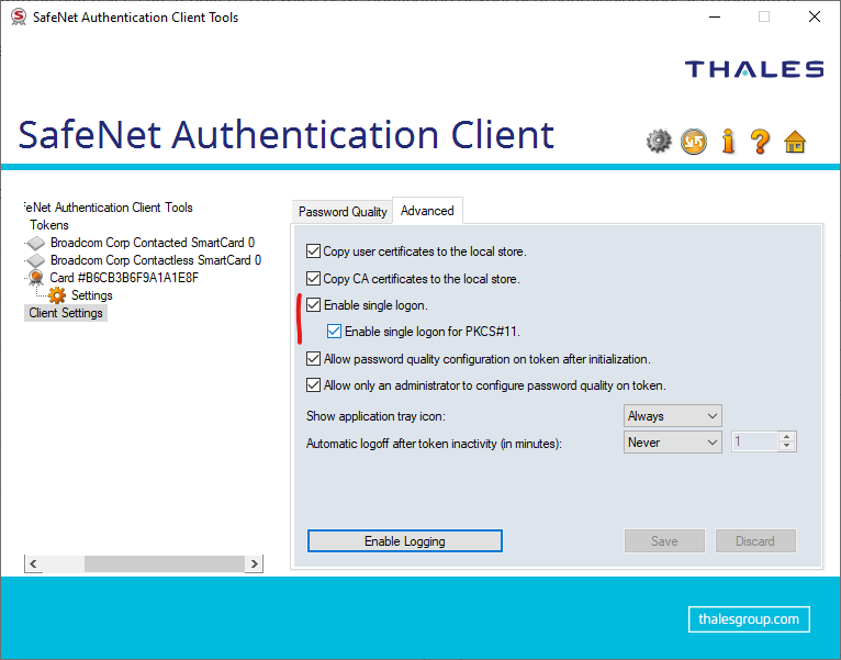 Configuración de Single logon en Safenet